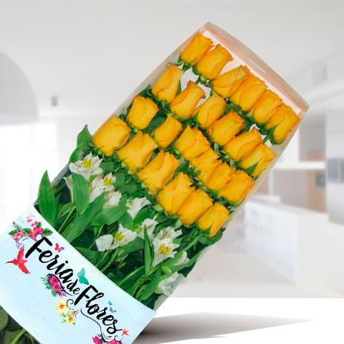FL020 Caja de 24 Rosas Amarillas 1