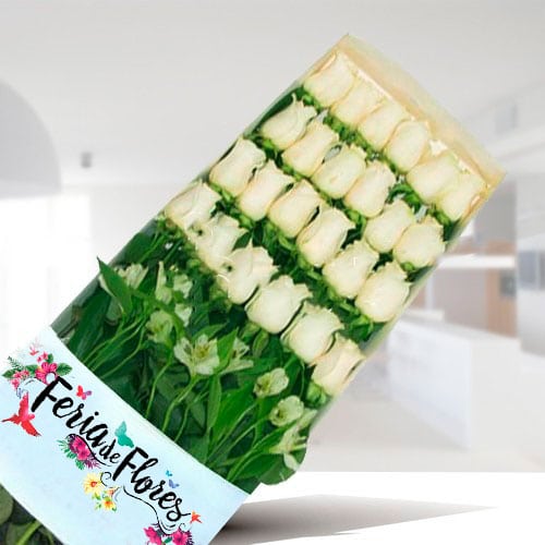 FL023 Caja de 24 Rosas Blancas 1
