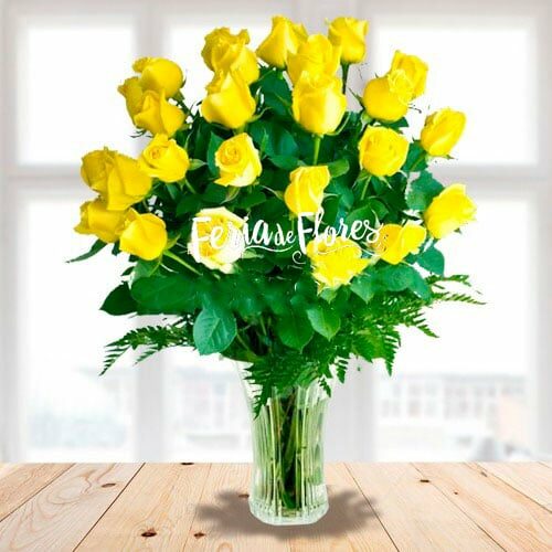 Vase with 24 Yellow Roses