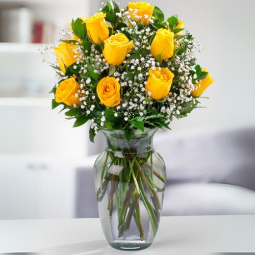 🌼✨ Jarrón con 12 Rosas Amarillas – Regala Alegría y Luz 💛🌞