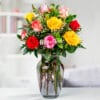 Vase with 12 Multicolored Roses