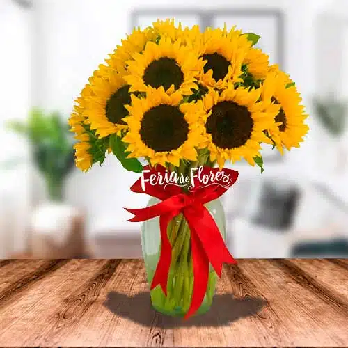 Vase with 12 Sunflowers