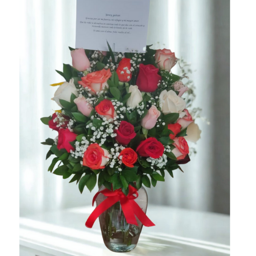 Jarrón con 18 Rosas Multicolor 🌹🌈