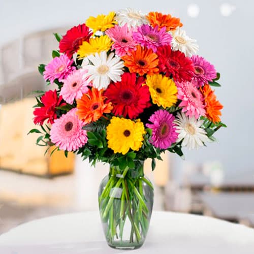 Vase with Multicolored Gerberas