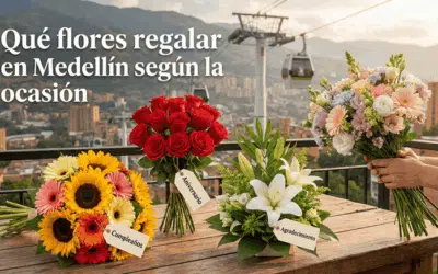Ramos de flores para cumpleaños, aniversario y agradecimiento en una terraza con vista a Medellín y su teleférico