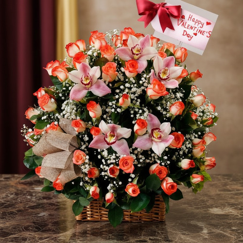 ✨Canasta de Rosas y Orquídeas 🌹🌸