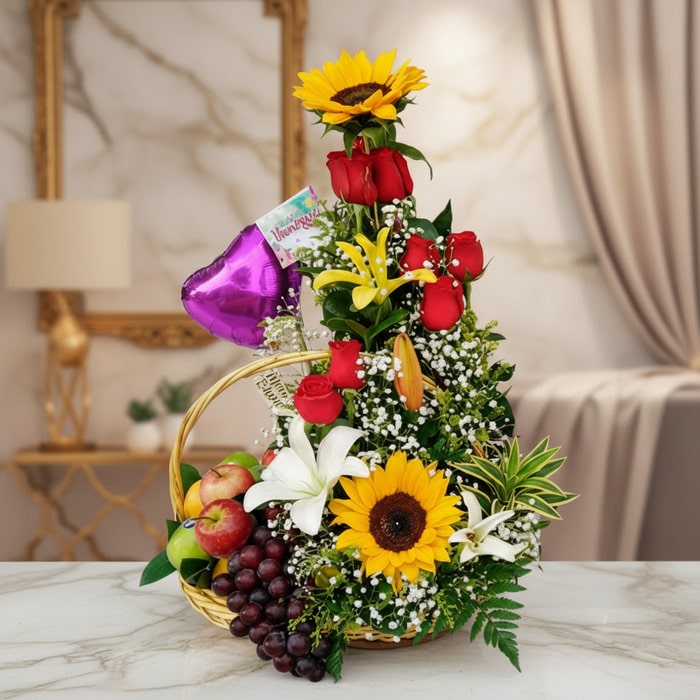 🌹Arreglo Floral con Frutas Capella 🍇🌻