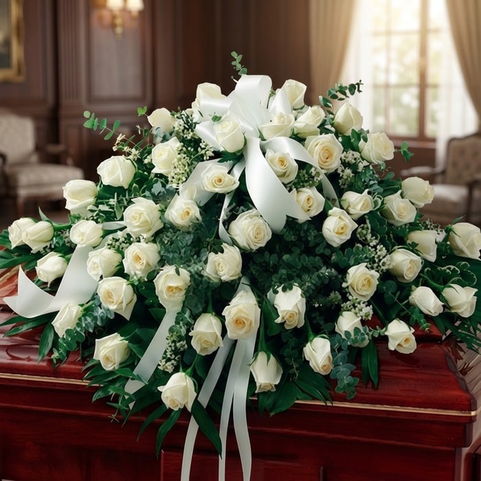 🌹 Arreglo Fúnebre Cubre Caja «Misericordia» – Elegancia y Respeto 🌿 Preguntar a ChatGPT