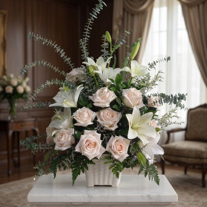 🌹✨ Arreglo Fúnebre Inmortal – Homenaje Eterno con Flores Frescas 🌿💐